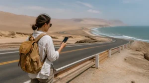 Traveller using a smartphone in Peru for lima paracas mobile internet