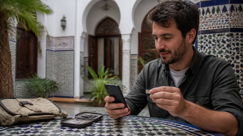 Traveller comparing a local SIM and eSIM in Algeria