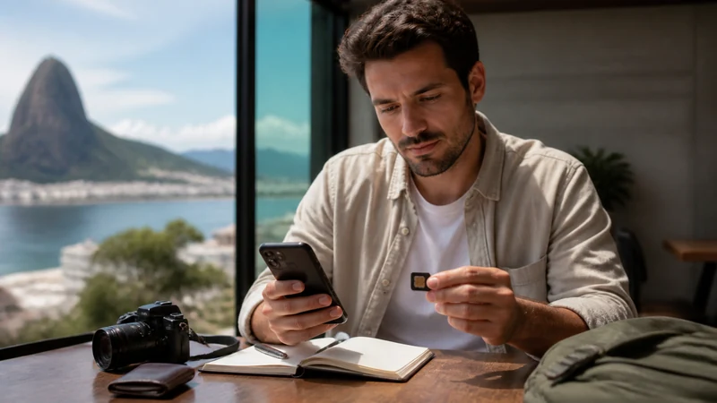 Traveller using a smartphone in Brazil for local sim vs esim brazil