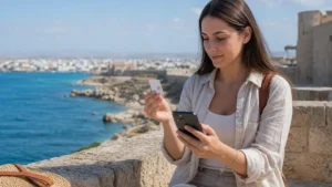 Traveller comparing a local SIM and eSIM in Cyprus