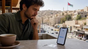 Traveller using a smartphone in Jordan for local sim vs esim in jordan: tourist comparison
