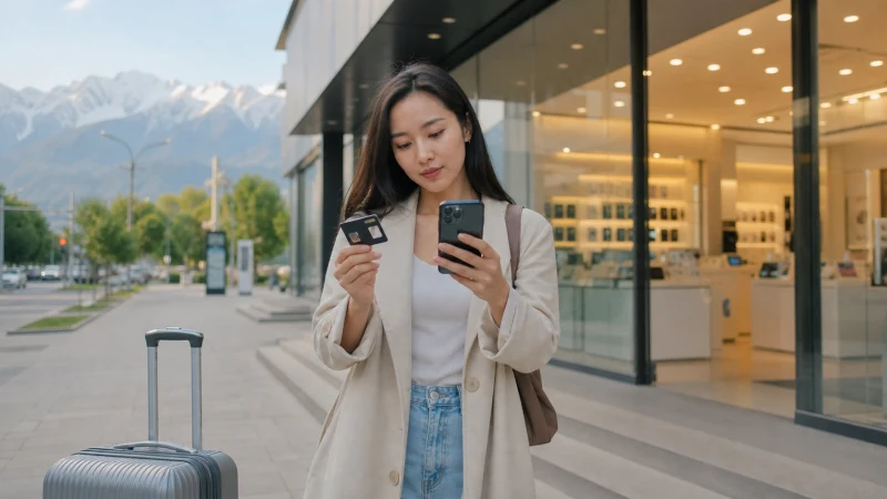 Traveller comparing a Kazakhstan local SIM card with an eSIM on a phone.