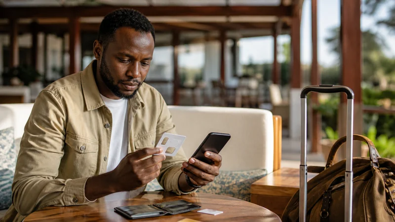 Traveller using a smartphone during a trip in Kenya