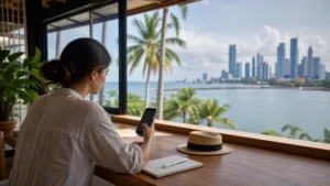Traveller using a smartphone in Panama for local sim vs esim panama