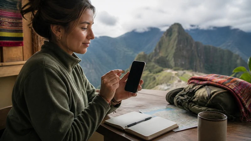 Traveller using a smartphone in Peru for local sim vs esim peru