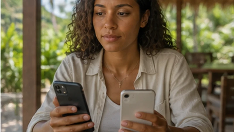 Traveller comparing a local SIM and travel eSIM in Seychelles