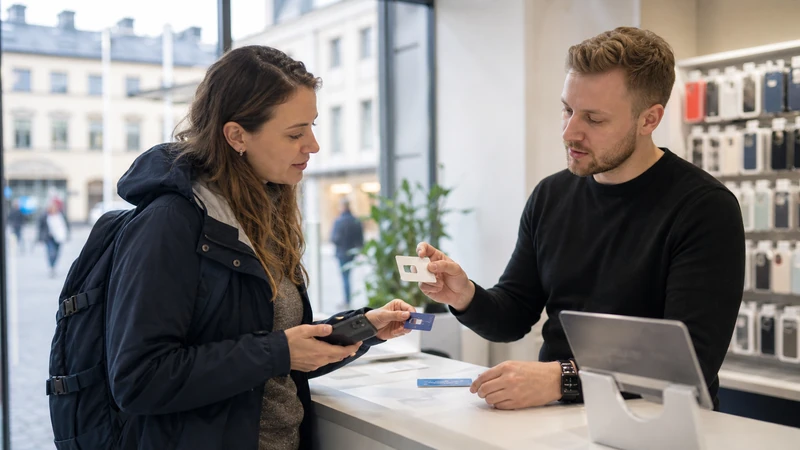 Traveller using a smartphone while preparing for local sim vs esim in sweden: which is better for your trip