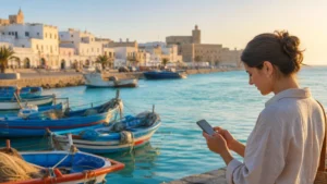 Traveller using a smartphone for Mahdia Mobile Internet in Tunisia