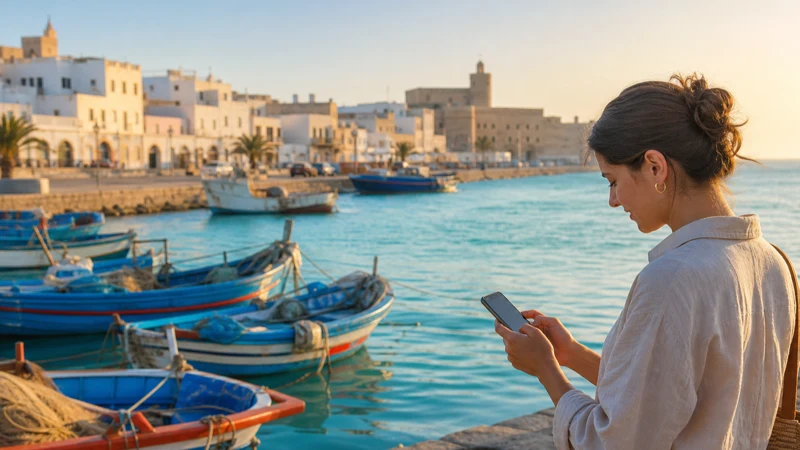 Traveller using a smartphone for Mahdia Mobile Internet in Tunisia