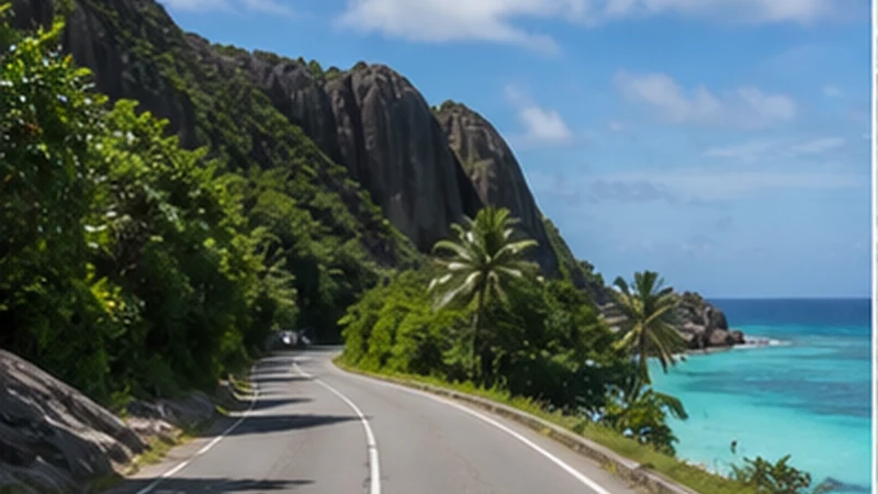 Traveller using a smartphone along the Mahé coast in Seychelles