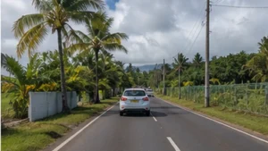 Traveller using a smartphone in Mauritius while researching mobile internet from mahébourg to belle mare