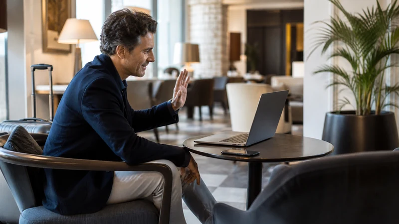 Traveller using a smartphone in Malta while managing internet access on a Malta business trip