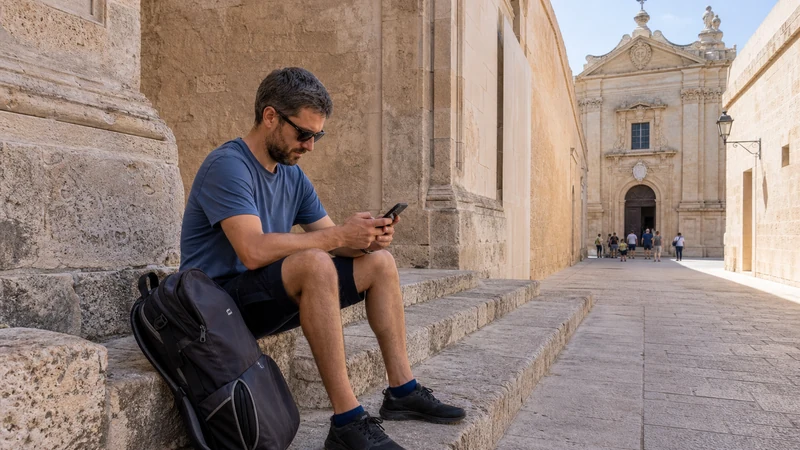 Traveller using a smartphone in Malta while using a Malta eSIM on Android