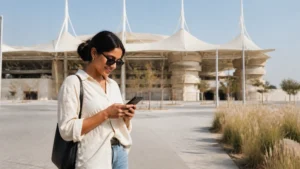 Traveller using a smartphone in Bahrain for manama bahrain international circuit mobile internet