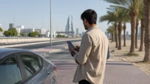 Traveller using a smartphone in Bahrain for manama riffa mobile internet