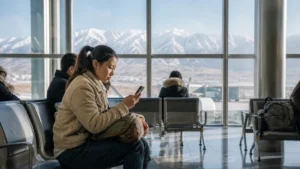 Traveller using a smartphone in Kyrgyzstan for manas airport wifi not working
