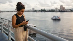 Traveller using a smartphone in Brazil for manaus mobile internet