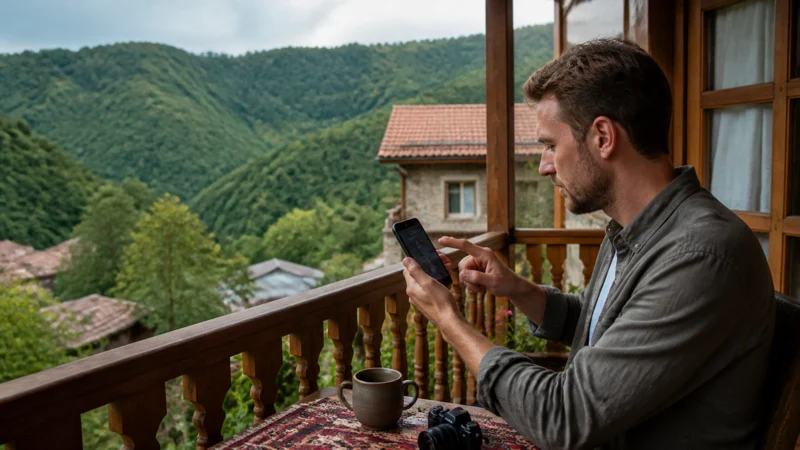 Traveller configuring using manual network selection for an Armenia eSIM on a smartphone in Armenia