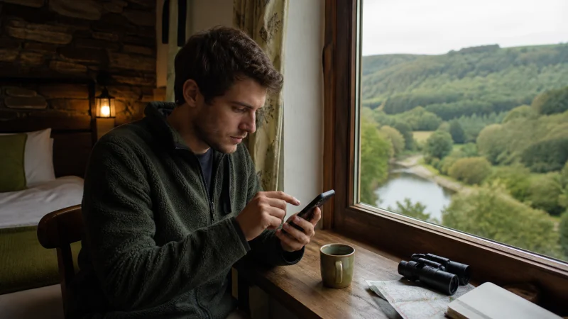 Traveller using a smartphone during a trip in Belgium
