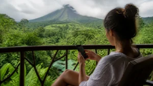 Traveller using a smartphone in Costa Rica for how to select a costa rican network manually