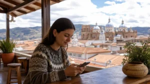 Traveller using a smartphone in Ecuador for manual network selection ecuador esim