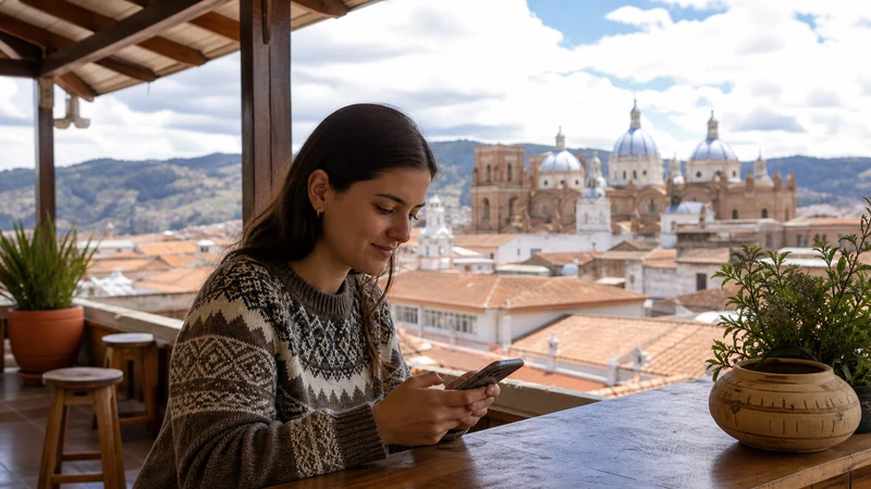 Traveller using a smartphone in Ecuador for manual network selection ecuador esim