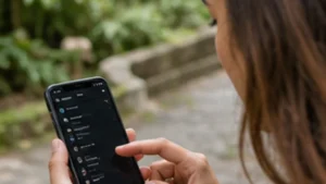 Traveller using a smartphone in El Salvador while researching how to select a network manually with an el salvador esim