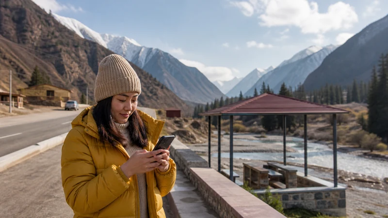 Traveller using a smartphone in Kyrgyzstan for manual network selection kyrgyzstan esim