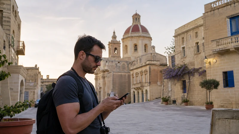 Traveller using a smartphone in Malta while selecting a mobile network manually in Malta