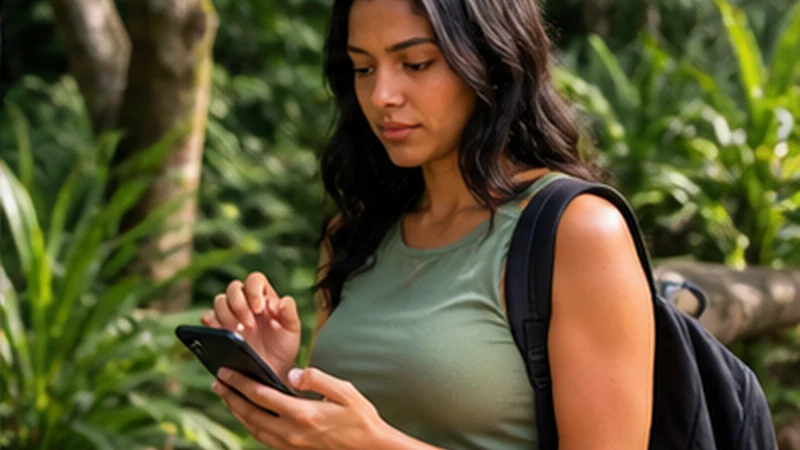 Traveller using a smartphone in Mauritius while researching how to select a network manually with a mauritius esim
