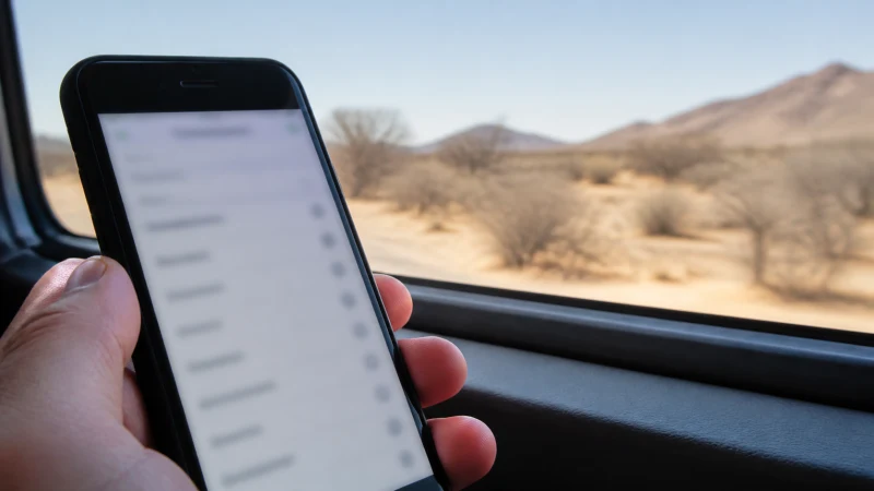 Traveller using a smartphone in Namibia while selecting a network manually in Namibia