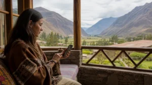 Traveller using a smartphone in Peru for manual network selection peru esim