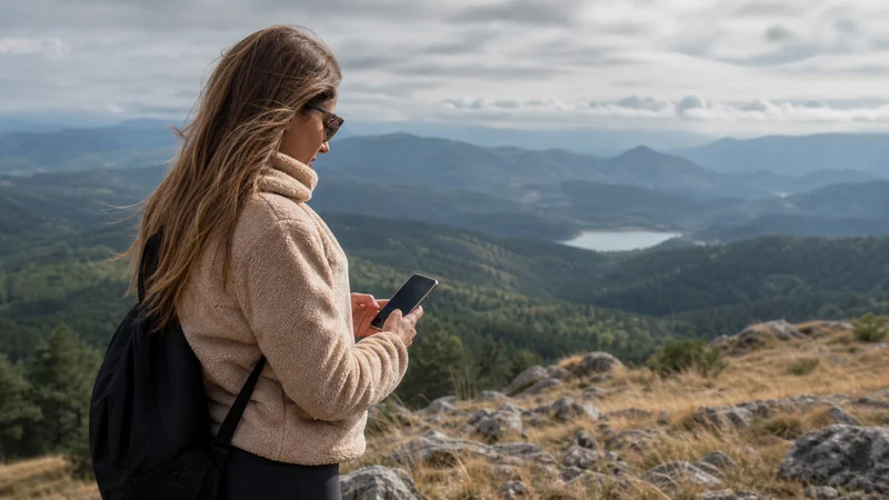 Traveller using a smartphone during manual network selection for a serbia esim in Serbia.