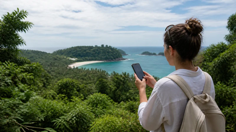 Traveller using a smartphone in Costa Rica for staying online around manuel antonio