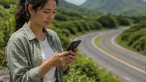 Traveller using a smartphone in Mauritius while researching mauritius esim coverage: what travellers should expect
