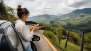 Traveller using a smartphone in Colombia for what to expect online between medellín and guatapé