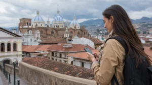 Traveller using a smartphone in Ecuador for mindo mobile internet