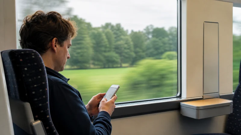 Traveller using a smartphone during a trip in Belgium