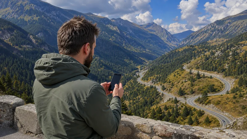 Traveller using a smartphone during mobile data in romania for tourists in Romania.