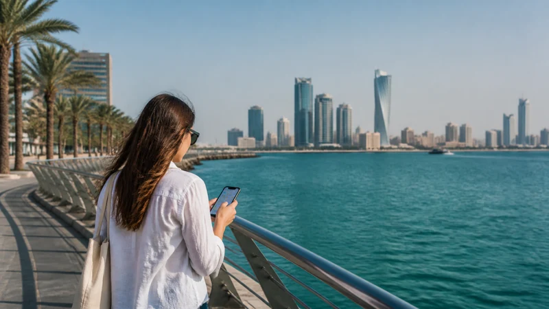 Traveller using a smartphone in Bahrain for mobile internet bahrain