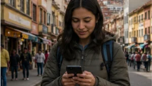Traveller using a smartphone in Bolivia while researching mobile internet in bolivia: a practical traveller guide