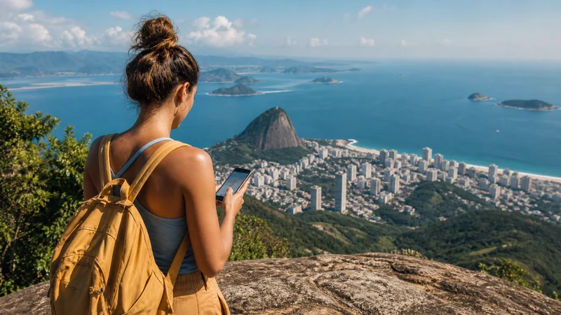 Traveller using a smartphone in Brazil for mobile internet brazil