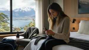 Traveller using a smartphone in Chile for how to stay connected while travelling around chile
