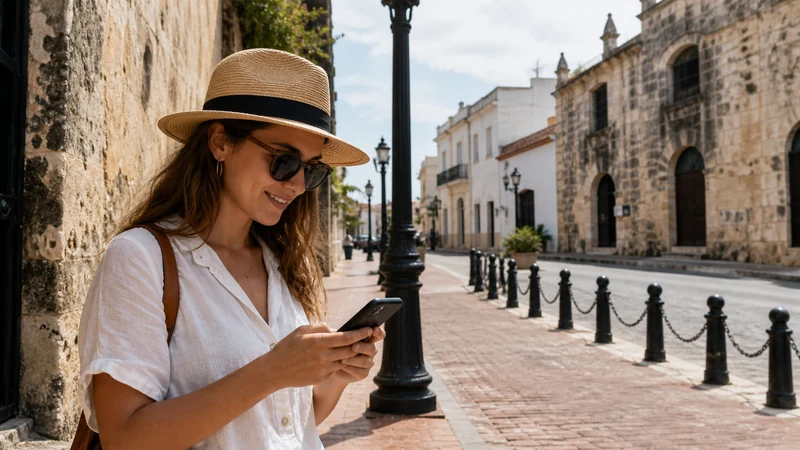 Traveller using a smartphone in the Dominican Republic for mobile internet dominican republic