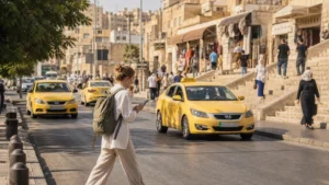 Traveller using a smartphone in Jordan for mobile internet in jordan: esim, sim and roaming