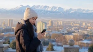Traveller using a smartphone in Kyrgyzstan for mobile internet kyrgyzstan