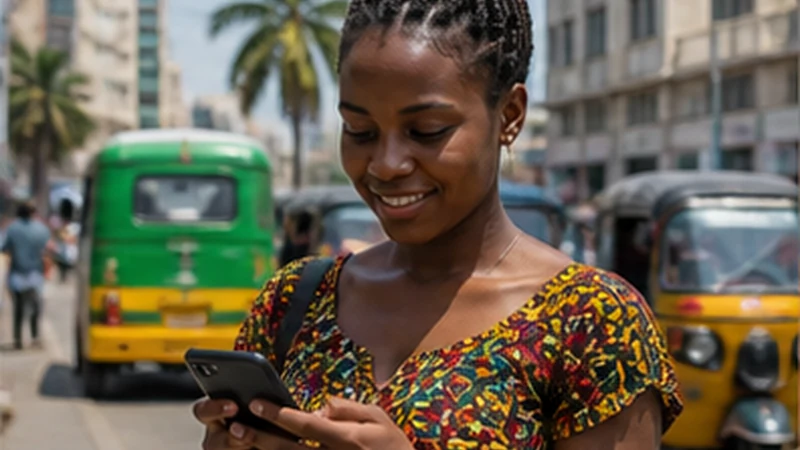 Traveller using mobile internet on a smartphone in Tanzania