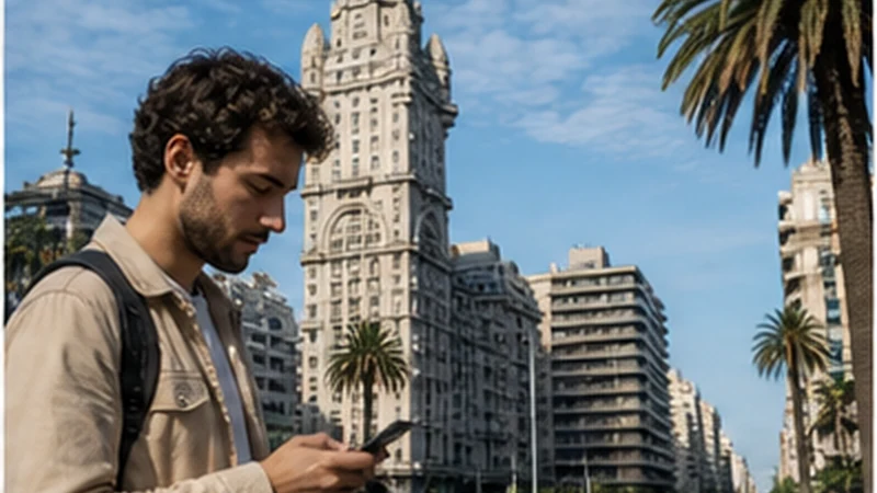 Traveller using a smartphone in Uruguay for mobile internet uruguay