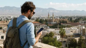 Traveller checking mobile network registration in Nicosia