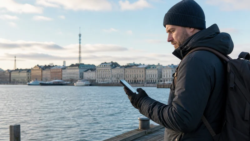 Illustrative Finland travel scene for Mobile Networks in Finland: A Visitor’s Guide